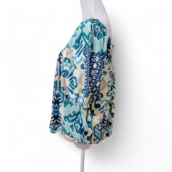 Cupio Size S Green Ikat Short Sleeve Square Neck Printed Top, NEW w/Tag - Picture 6 of 16